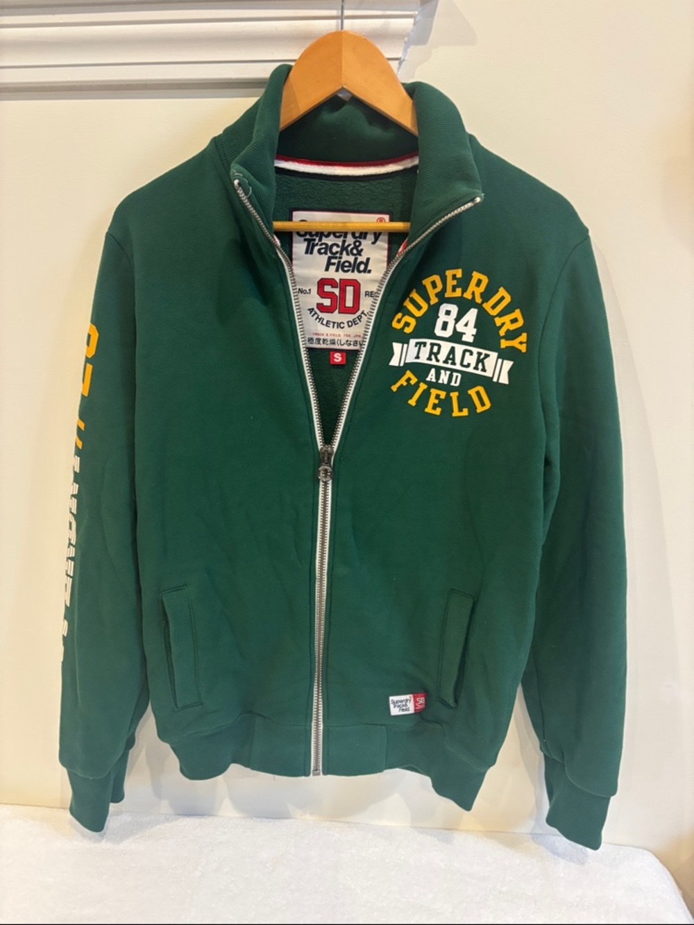 Superdry Green Track & Field Zip-Up Sweatshirt with Yellow Graphics